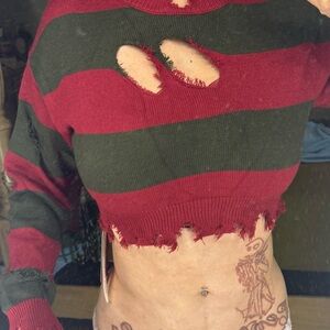 Freddy Kruger Striped Red and Green cropped Sweater